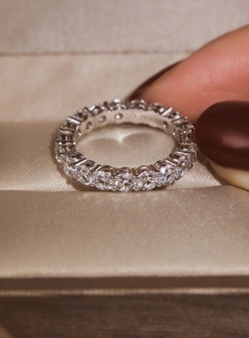 新品摩天轮莫桑石满钻排戒女戒指仿真钻戒奢华时尚饰品纯银镀白金