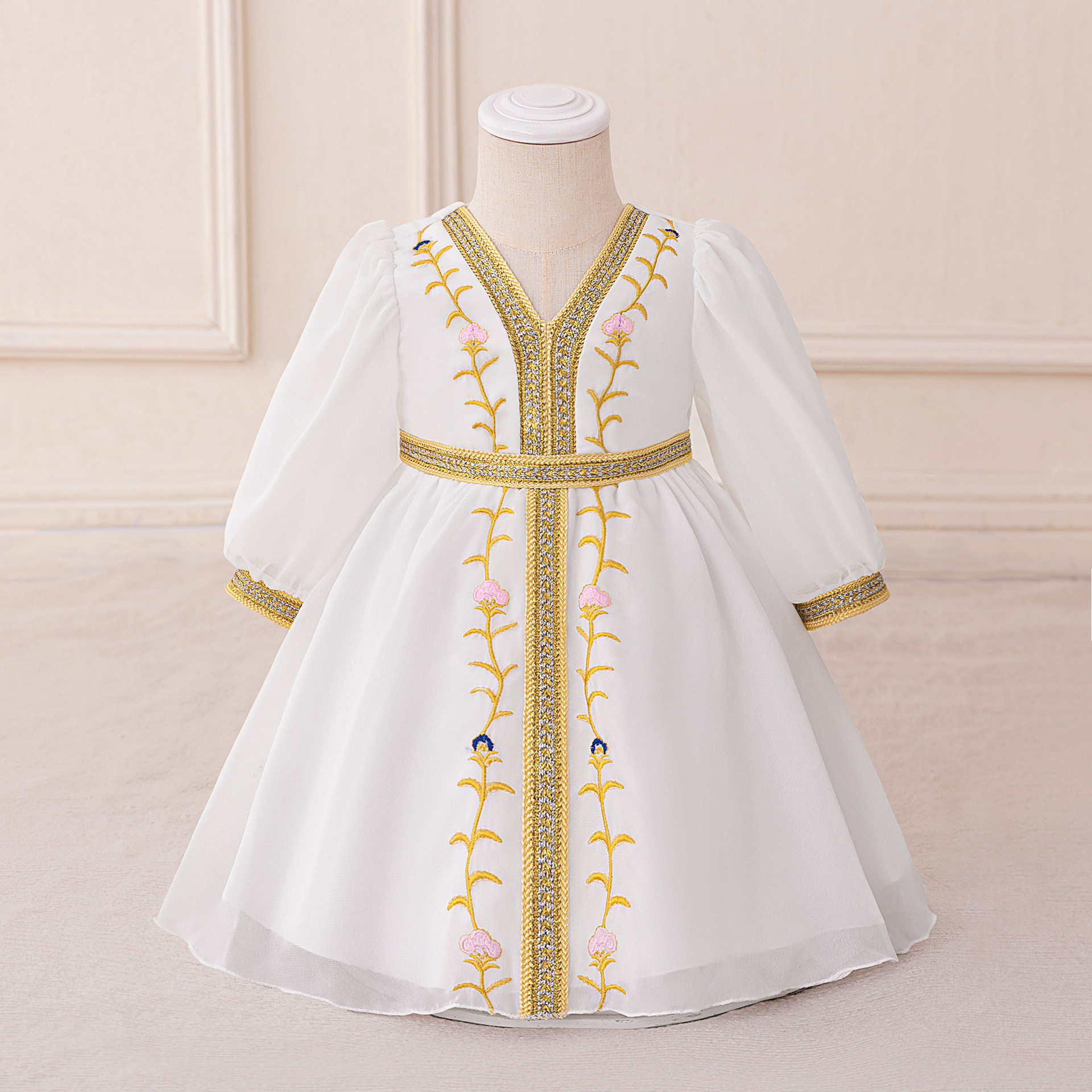 民族风雪纺长袖女童礼服连衣裙