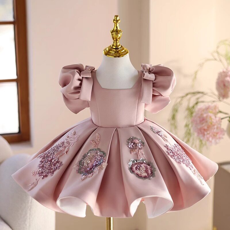 女童生日礼服粉色公主裙演出服装