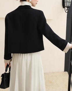 双面羊绒大衣女短款小个子韩版拉毛工艺高级感小香风毛呢外套