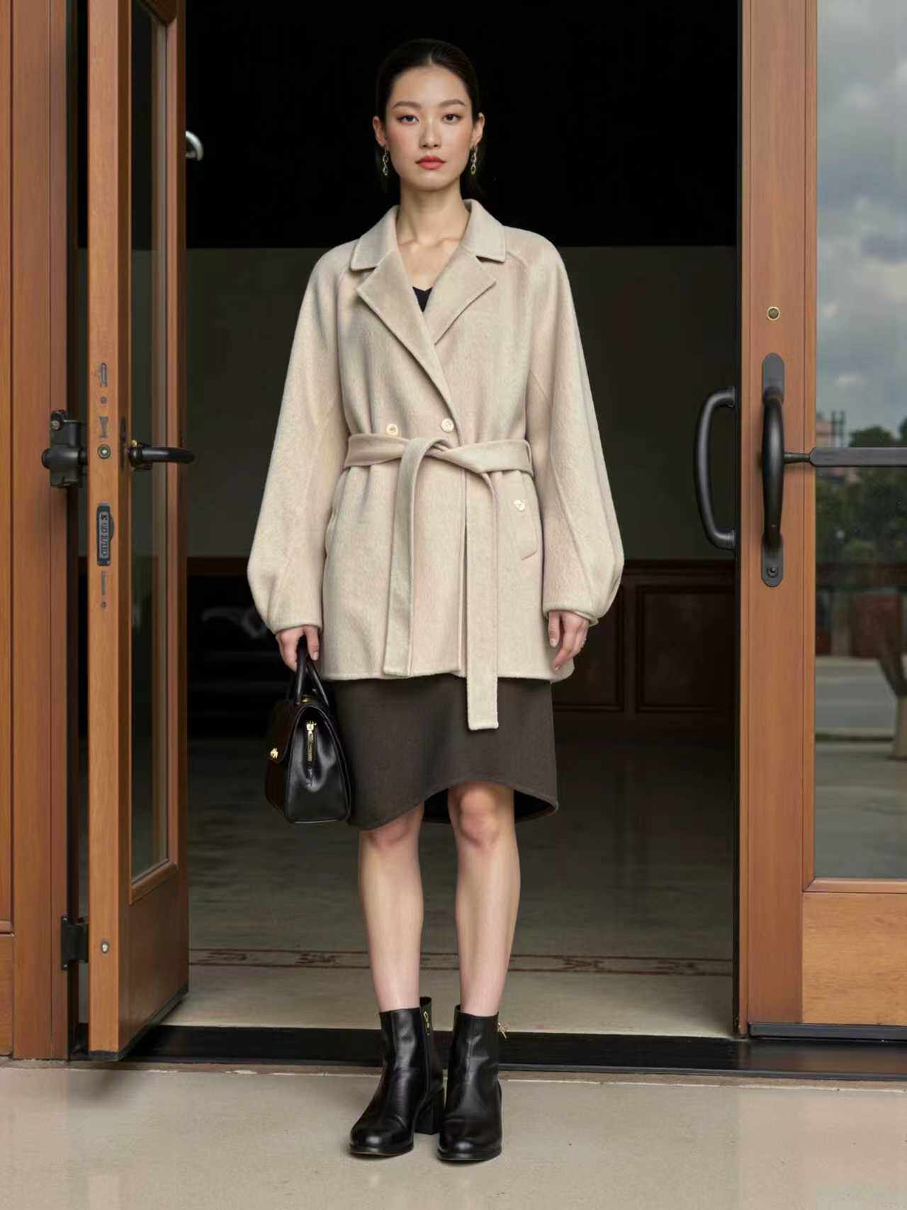 秋冬新款时尚气质双面羊绒大衣女短款宽松显瘦毛呢外套