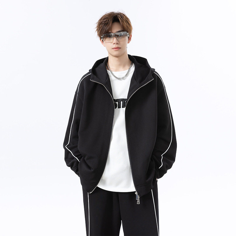 简恒连帽休闲运动套装男外套阔腿拖地长裤卫衣卫裤两件套宽松潮流