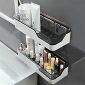 卫生间壁挂式 置物架免打孔吸盘洗手台墙上浴室收纳架子厕所洗漱台