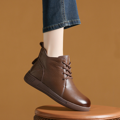 头层牛皮加绒马丁靴女