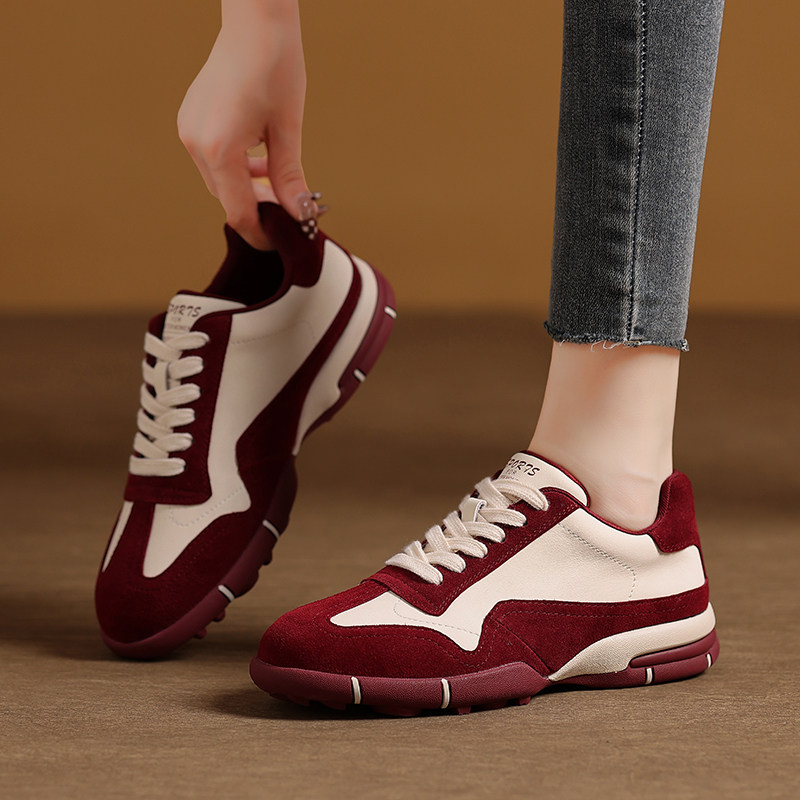 真皮拼色阿甘鞋女休闲运动板鞋2026春秋新款百搭平底复古德训鞋女