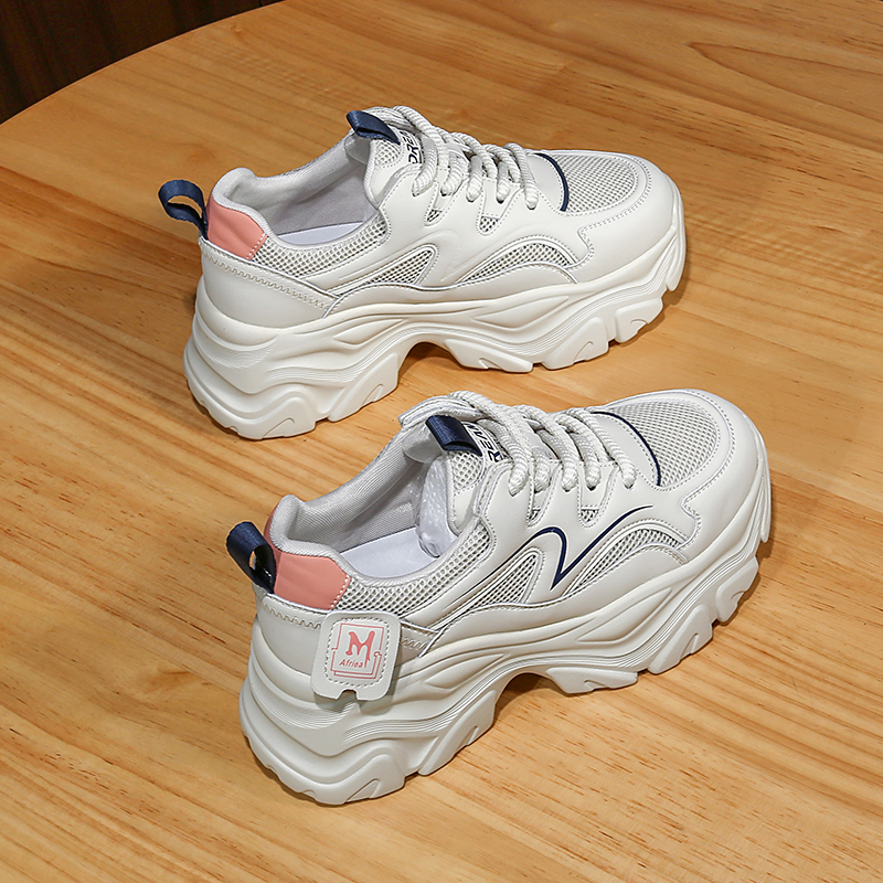 休闲厚底单鞋真皮牛皮老爹鞋网面