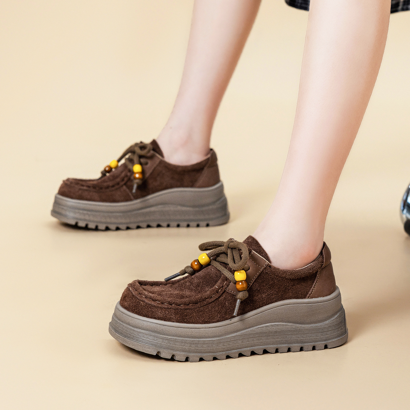 头层牛皮厚底复古乐福鞋