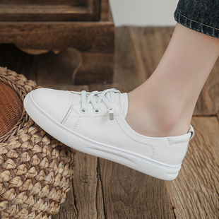 头层牛皮浅口小白鞋女2025春秋新款百搭运动休闲一脚蹬板鞋女单鞋