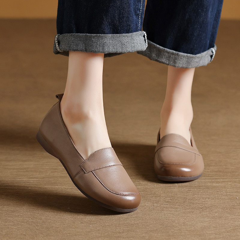 头层牛皮浅口乐福鞋女平底一脚蹬软底舒适妈妈鞋休闲通勤护士单鞋,女鞋,浅口单鞋,淘宝优惠券,粉丝福利购,淘宝优惠卷