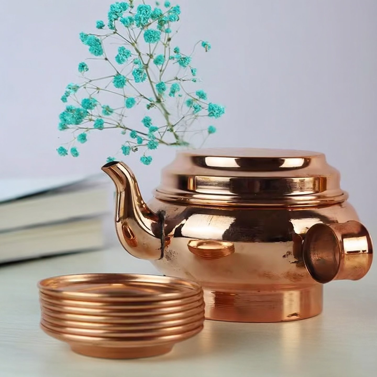 藏式红铜朵玛壶净水壶水陆供壶家用圣供水杯宝瓶净水瓶碟子贲巴壶