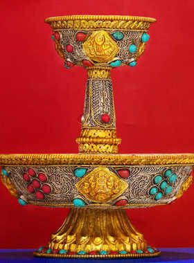 尼泊尔护法杯纯铜八吉祥藏传密宗