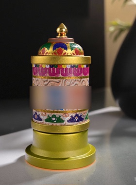 藏族转经简小多吉电动转轮插电转筒合金彩绘转桶西藏家用供奉摆件