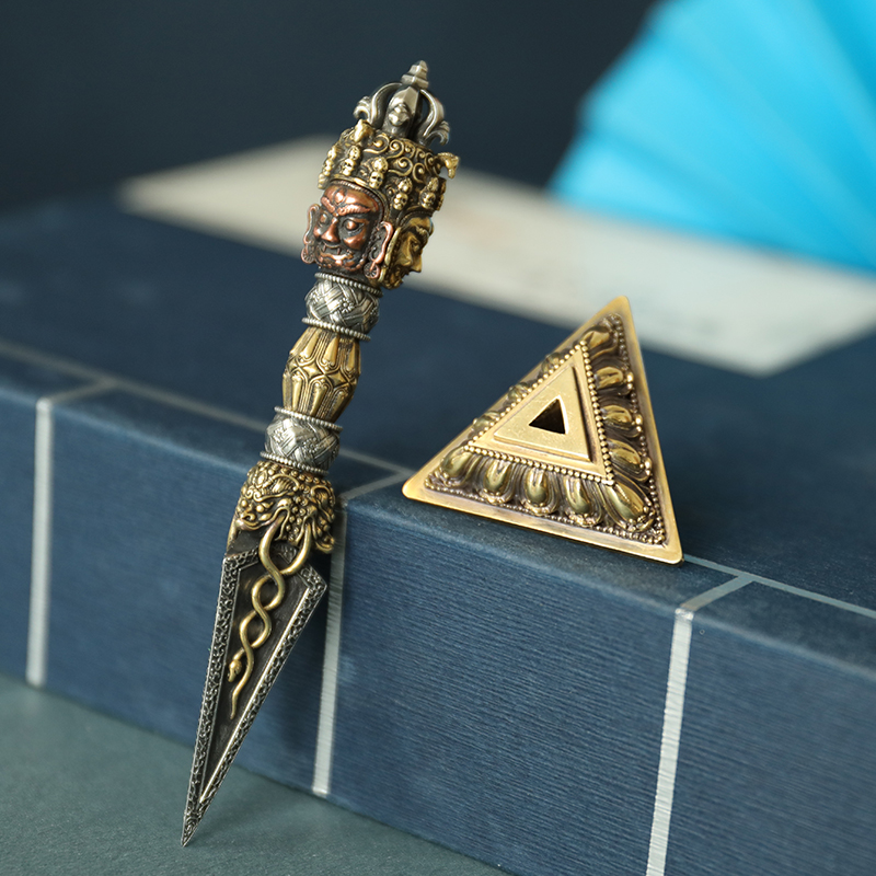 纯铜三面普巴金刚橛法器吊坠项链佛堂供奉摆件金刚杵尼泊尔手工艺
