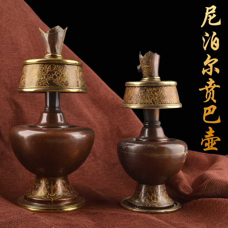 密宗供品贲巴壶尼泊尔手工纯铜雕花净水瓶西藏文巴瓶宝瓶