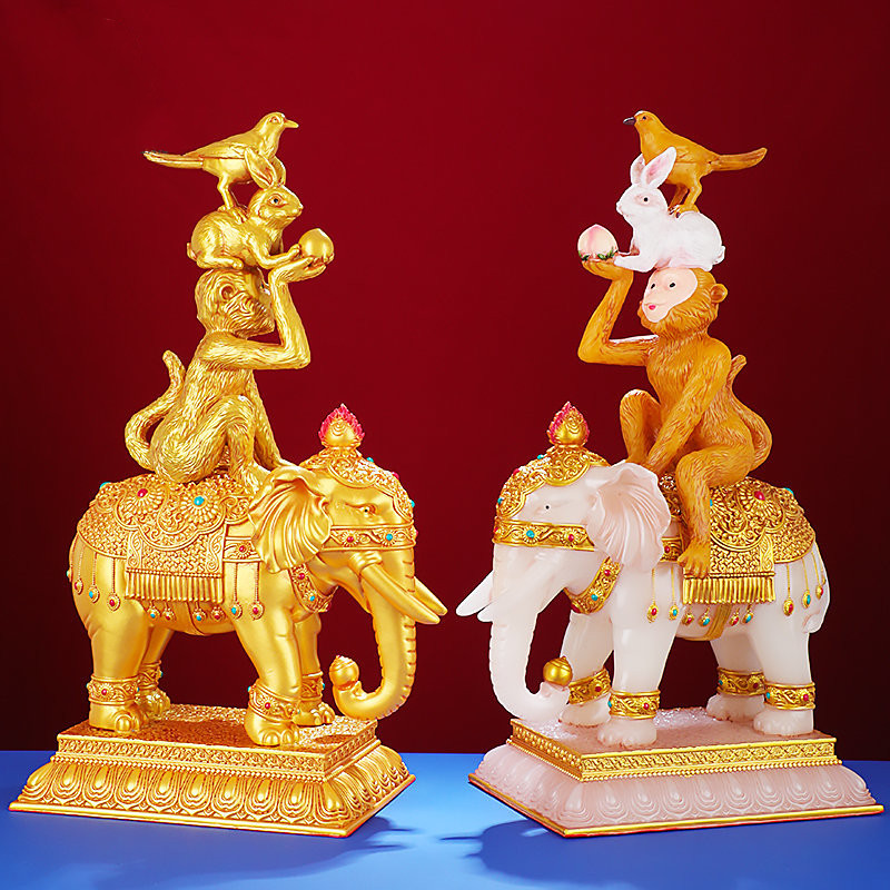 和睦四瑞摆件藏传密宗象宝佛前供奉吉祥四瑞供奉居家创意四兽摆件