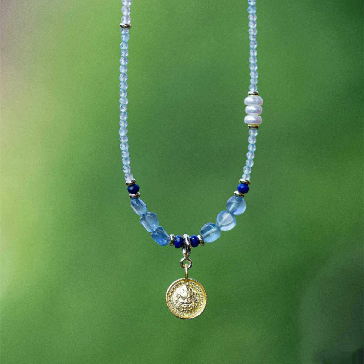 Bracelet 手作华丽蛋白石月光石蓝晶石串珠缠绕手链