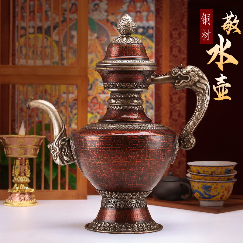 手工白铜紫红色酥油茶家用摆件