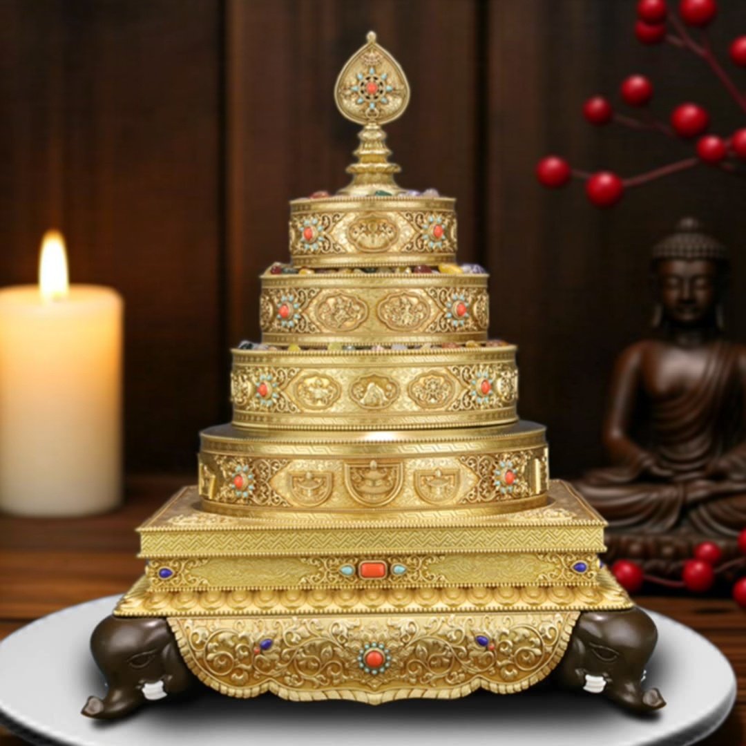 慧宝特大号曼扎盘37堆密宗前供修曼茶罗曼达盘纯黄铜家用供奉摆件