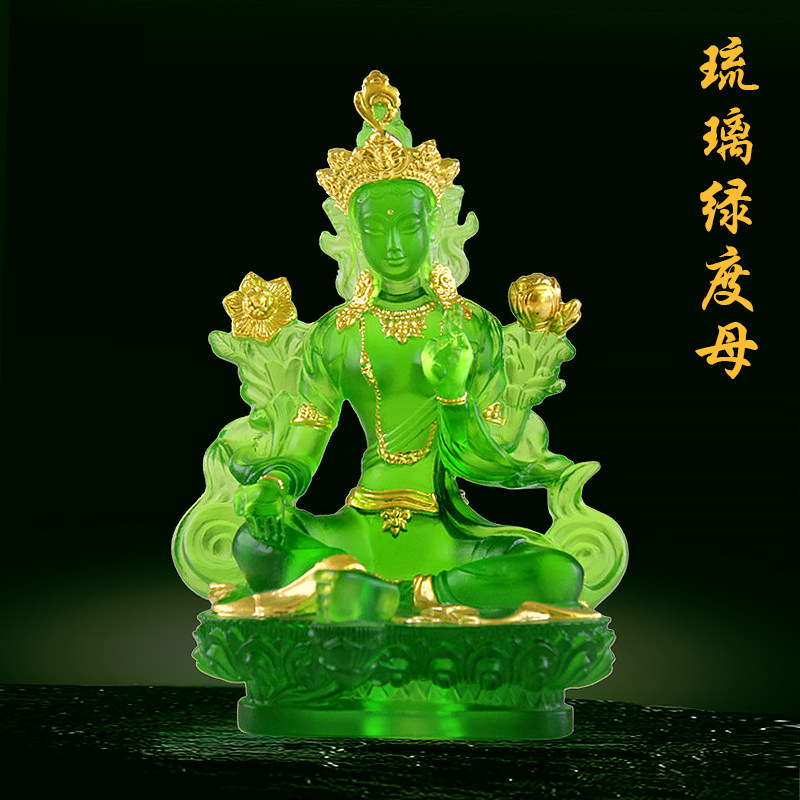 绿度母佛像古法琉璃鎏金彩绘