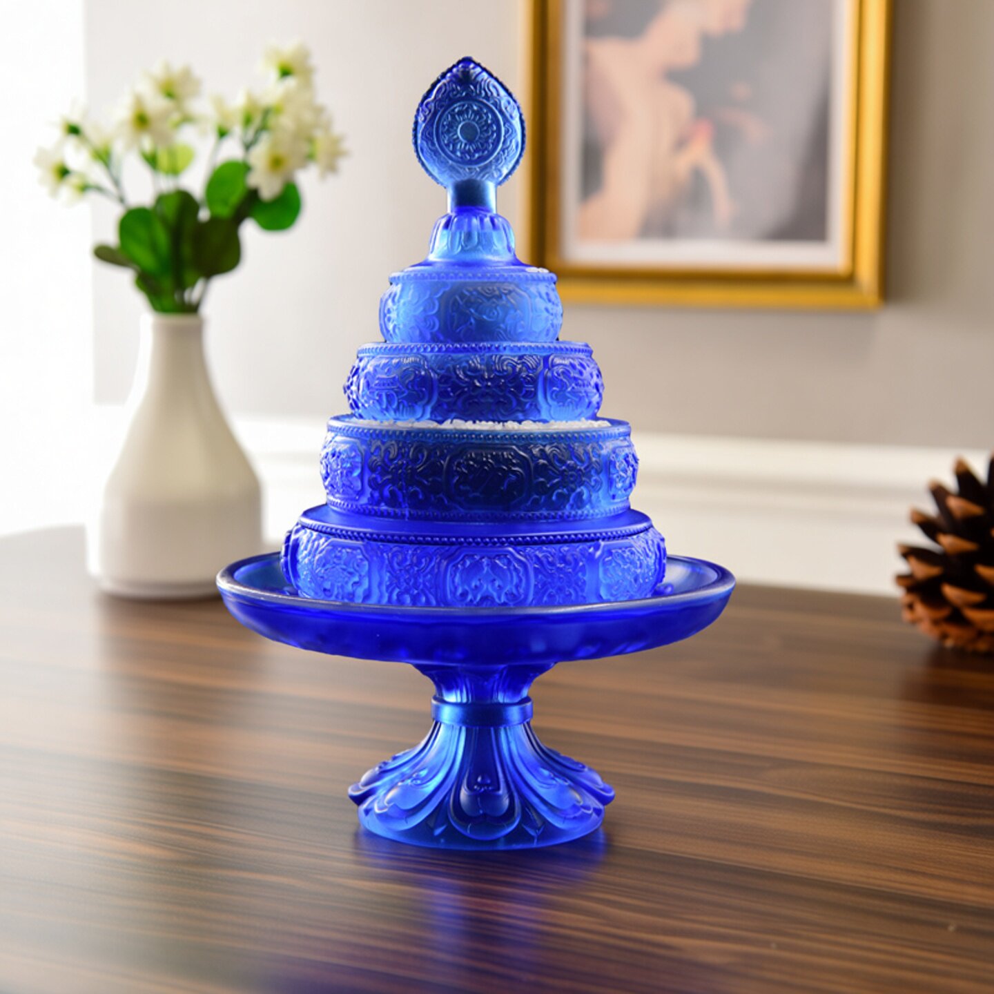 藏式琉璃曼扎盘密宗家用摆件曼茶罗修盘供曼扎琉璃曼扎盘莲花果盘