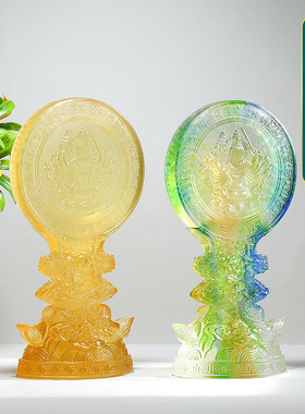 琉璃准提镜藏传密宗用品居家用镜佛前摆件供具准提佛母像宝镜