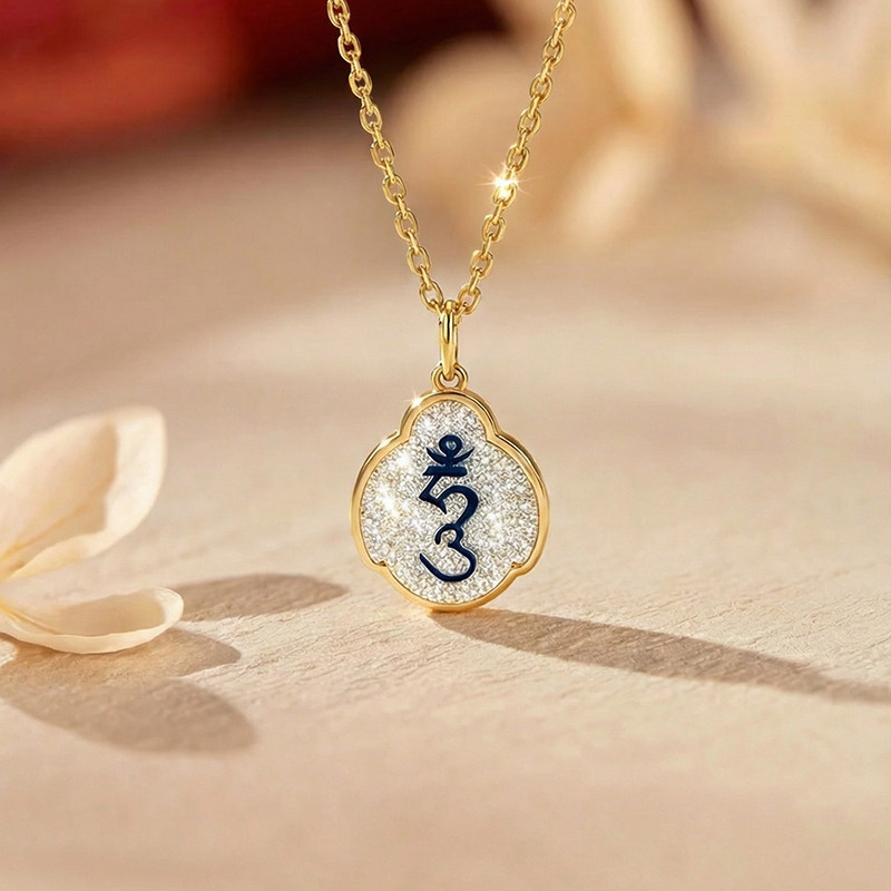 藏式观音嗡种子字吊坠镀金项链男女十字金刚杵挂件玫瑰金项坠礼物