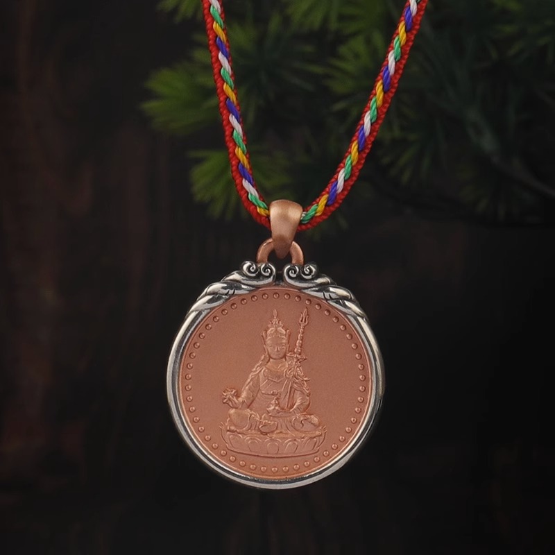 藏式佛牌紫铜个性复古释迦佛绿度母吊坠黄财神文殊项链莲花生挂件