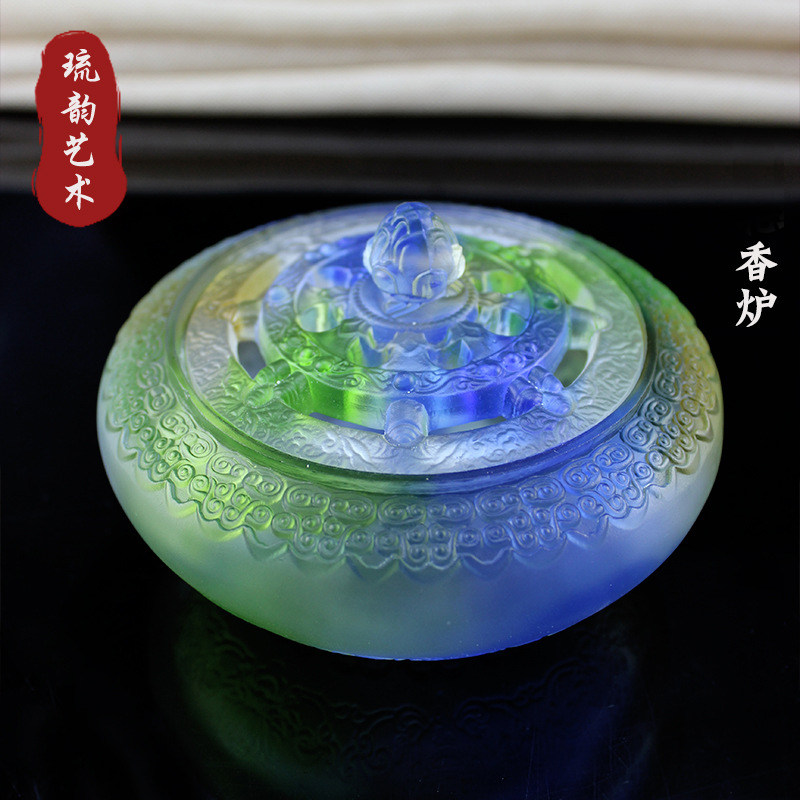 八吉祥雕刻香炉摆件古法琉璃