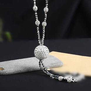 韩版新款水钻圆球链长款女水晶珠子项链百搭挂饰搭配衣服饰品时装