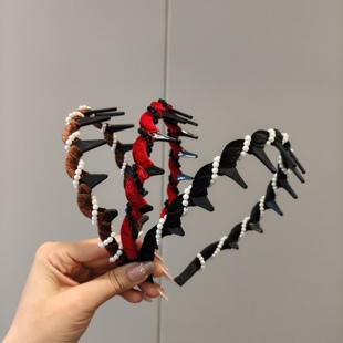 复古带齿防滑丝绒珍珠波浪发箍女洗脸头箍高炉顶神器百搭秋冬发卡