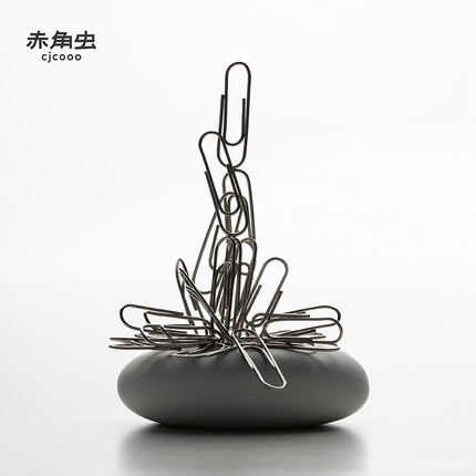 赤角虫回形针笔鹅卵石收纳磁吸解压创意文具摆件桌面镇纸办公