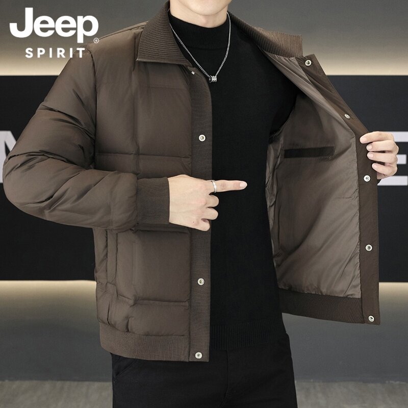 JEEP吉普韩版男士针织拼接翻领羽绒服秋冬新款修身百搭休闲外套男