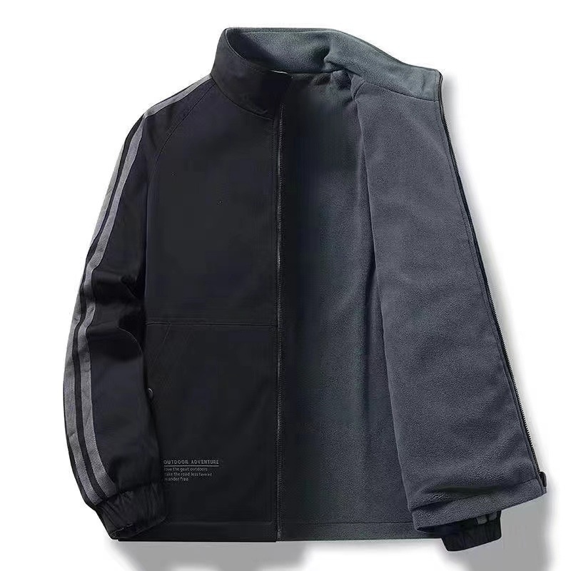 秋冬新款商务休闲双面穿加绒夹克男士加厚摇粒绒外套男两面穿上衣