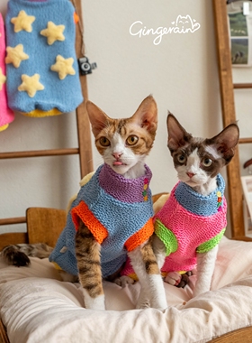 GINGERAIN  立体星星背心德文猫衣服无毛猫加厚保暖卫衣