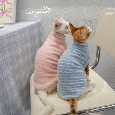 GINGERAIN 毛茸茸加厚背心德文猫衣服无毛猫衣服斯可爱甜美系打底