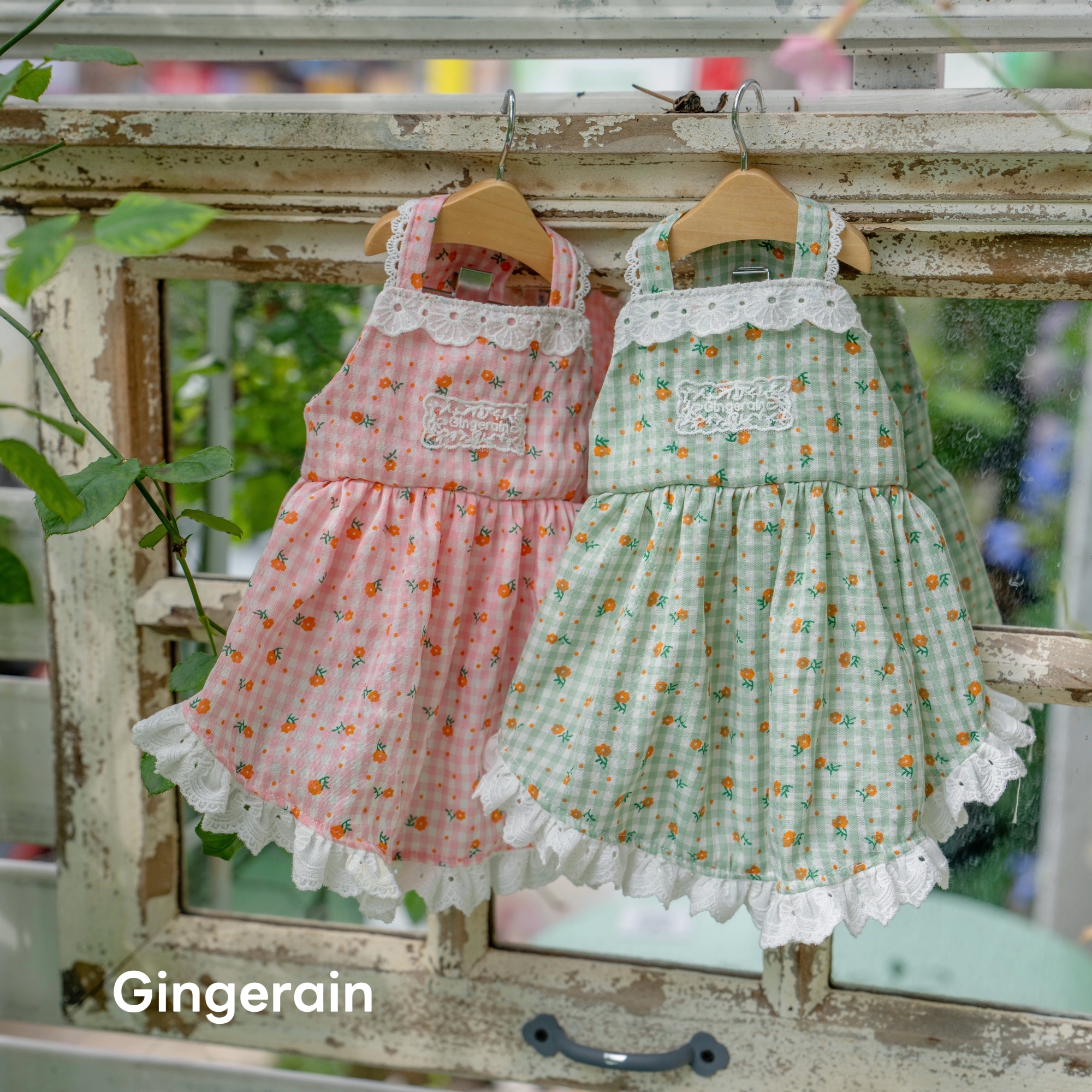 GINGERAIN 花草系吊带裙无毛猫德文猫衣服夏季透气抗皱复古连衣裙
