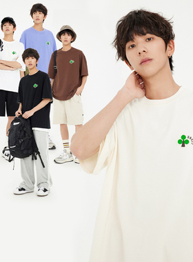 UHUZZ 22SS基础梅花树刺绣短袖国潮牌情侣宽松休闲圆领T恤男女