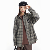 复古宽松潮牌长袖 UHUZZ H字母刺绣格子衬衫 衬衣休闲百搭外套男女