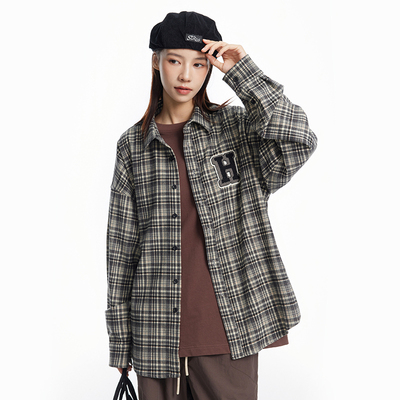 UHUZZH字母刺绣长袖男女衬衫