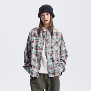 UHUZZ 24AW贰号格子衬衫复古宽松口袋长袖蜡染衬衣休闲外套男女