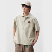 衬衫 UHUZZ 25SS保龄球猫刺绣条纹短袖 宽松衬衣复古休闲外套男女