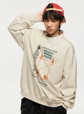 UHUZZ 22AW假日失踪圆领套头卫衣国潮牌休闲宽松长袖男女情侣装秋