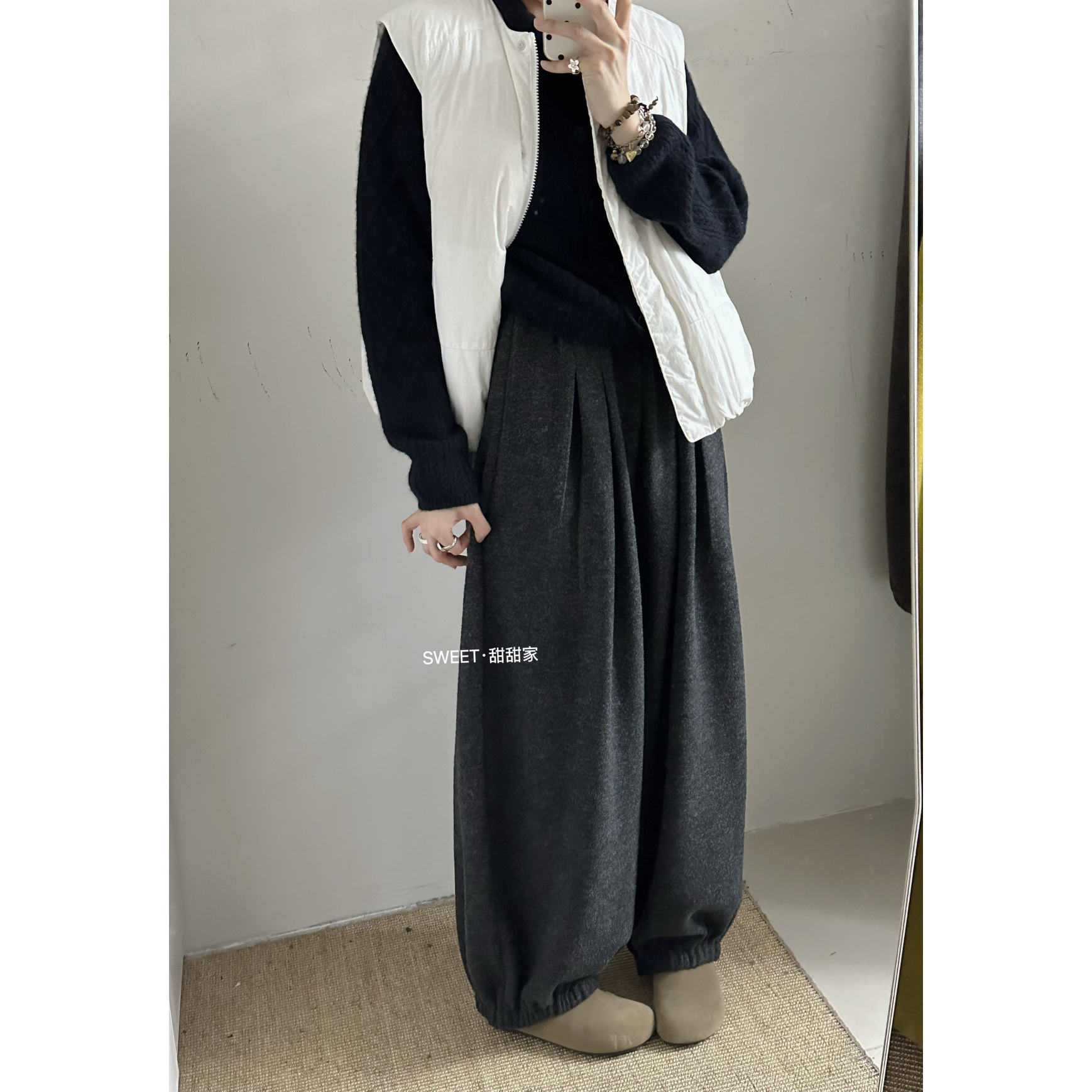 甜甜家-冬上新宽松阔腿加绒灯笼裤休闲裤8310