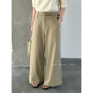 ZOZ-年早春上新即爆韩系简约压线设计直筒裤休闲裤(配腰带)926021