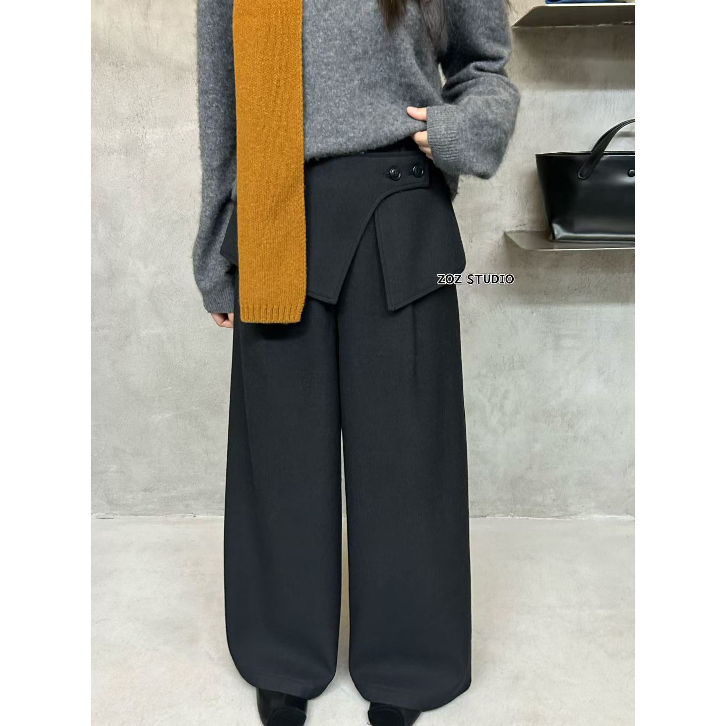 ZOZ-呢韩系气质时髦可拆卸屁帘阔腿裤休闲裤(配可拆卸屁帘)025685