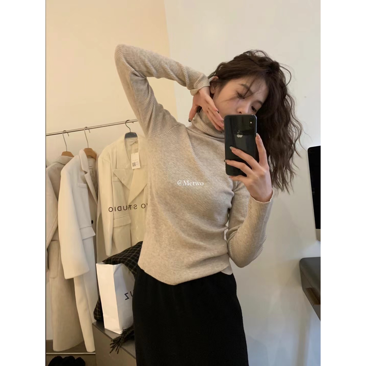 Hers-冬上新纸片人羊绒简约日常百搭保暖高领打底衫8855