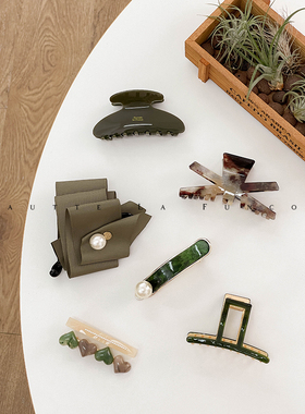 韩国东大门高级感深绿色醋酸香蕉夹竖式高马尾发夹盘发抓夹