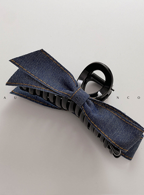 韩系时髦牛仔蓝色蝴蝶结小号发量少后脑勺发抓夹盘发鲨鱼夹中号女