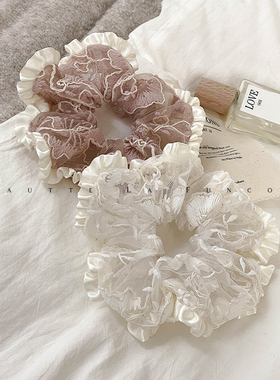 FUNCOCO｜仙气唯美蕾丝~拼接木耳边2025春季新款白色大肠发圈头绳
