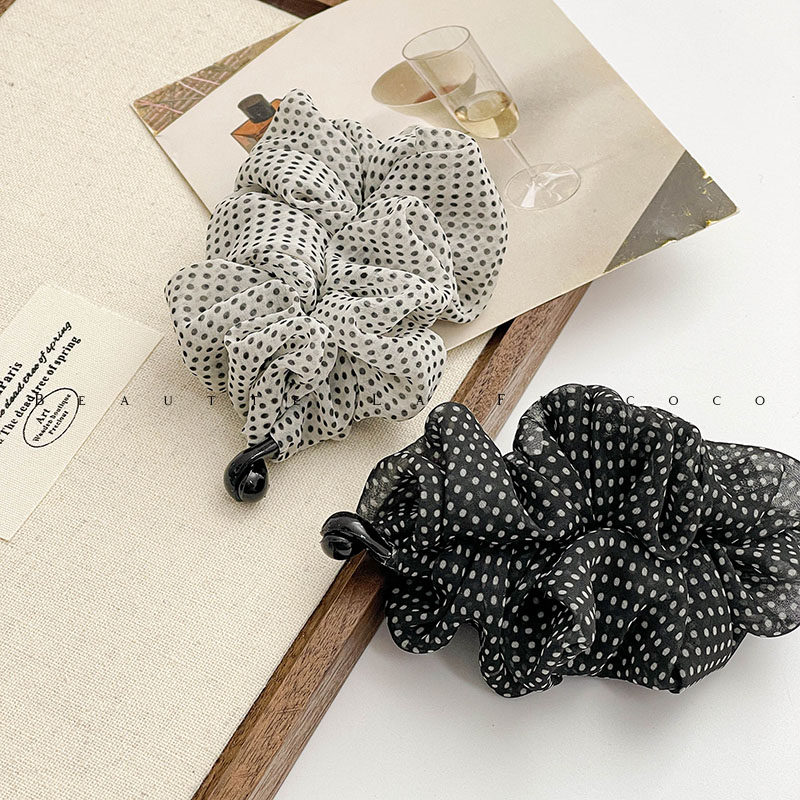 韩国新款黑色波点褶皱雪纺法式高级感香蕉夹高颅顶高马尾发夹秋冬,饰品/流行首饰/时尚饰品新,发饰,淘宝优惠券,粉丝福利购,淘宝优惠卷